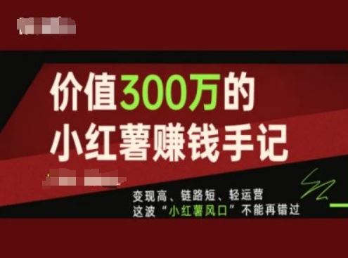 价值300万的小红书赚钱手记，变现高、链路短、轻运营，这波“小红薯风口”不能再错过-星火爱财