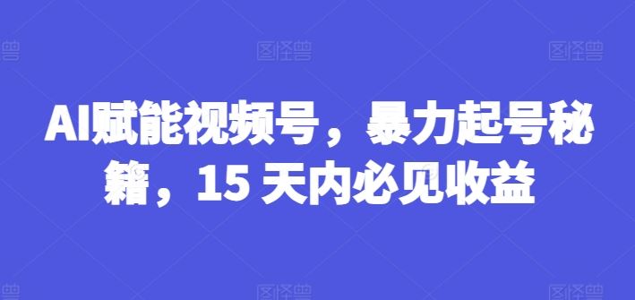 AI赋能视频号，暴力起号秘籍，15 天内必见收益【揭秘】-星火爱财