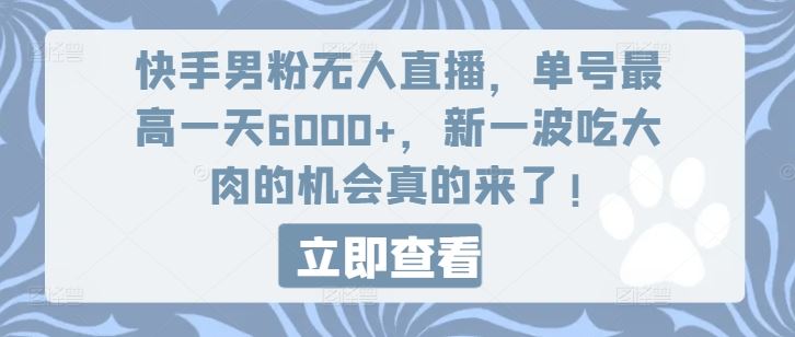 快手男粉无人直播，单号最高一天6000+，新一波吃大肉的机会真的来了-星火爱财