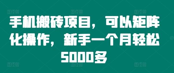 手机搬砖项目，可以矩阵化操作，新手一个月轻松5000多-星火爱财