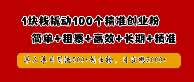 1块钱撬动100个精准创业粉，简单粗暴高效长期精准，单人单日引流500+创业粉，日变现2k【揭秘】-星火爱财