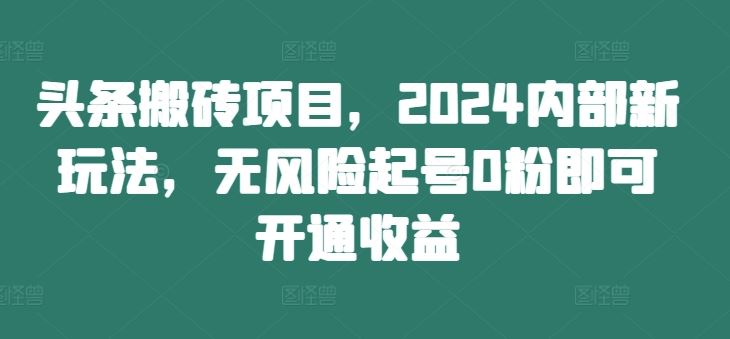 头条搬砖项目，2024内部新玩法，无风险起号0粉即可开通收益-星火爱财