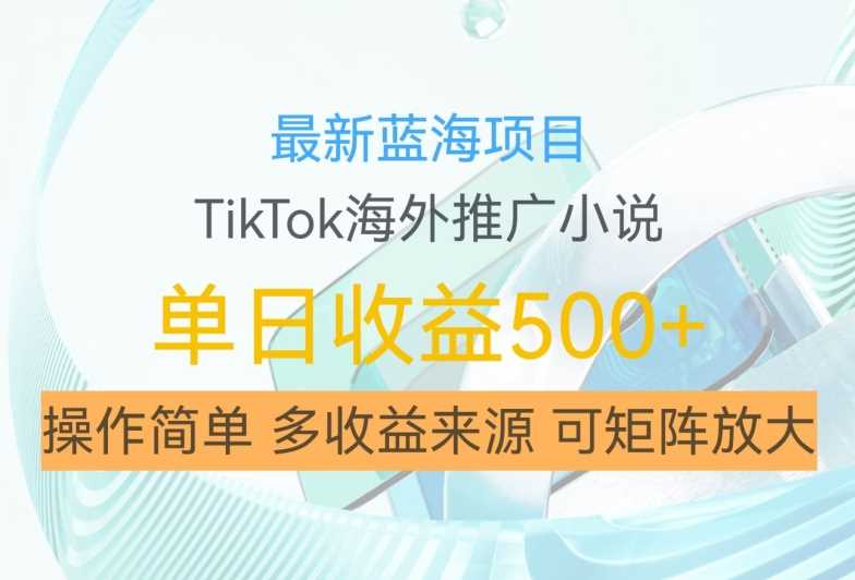最新蓝海项目，利用tiktok海外推广小说赚钱佣金，简单易学，日入500+，可矩阵放大【揭秘】-星火爱财