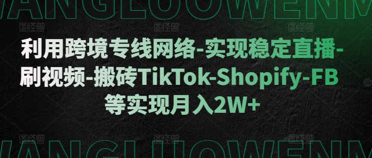 利用跨境专线网络-实现稳定直播-刷视频-搬砖TikTok-Shopify-FB等实现月入2W+【揭秘】-星火爱财