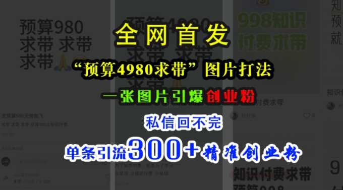 小红书“预算4980带我飞”图片打法，一张图片引爆创业粉，私信回不完，单条引流300+精准创业粉-星火爱财