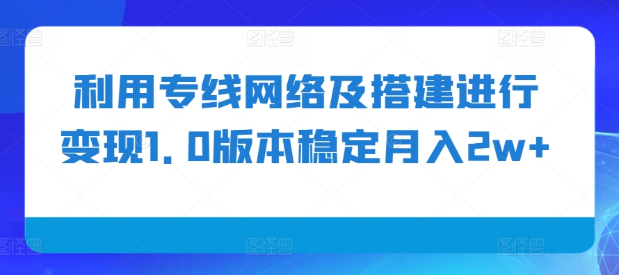 利用专线网络及搭建进行变现1.0版本稳定月入2w+【揭秘】-星火爱财