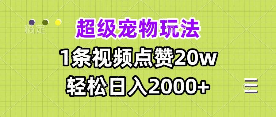 （13578期）超级宠物视频玩法，1条视频点赞20w，轻松日入2000+-星火爱财