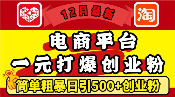 12月最新：电商平台1元打爆创业粉，简单粗暴日引500+精准创业粉，轻松月入过W【揭秘】-星火爱财