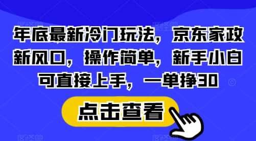 年底最新冷门玩法，京东家政新风口，操作简单，新手小白可直接上手，一单挣30【揭秘】-星火爱财