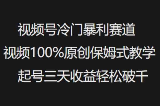 视频号冷门暴利赛道视频100%原创保姆式教学起号三天收益轻松破千-星火爱财