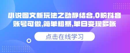 小说推文图文新玩法之动静结合，0粉抖音账号可做，简单粗暴，单日变现多张-星火爱财