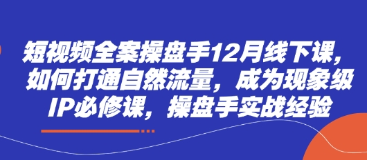 短视频全案操盘手12月线下课，如何打通自然流量，成为现象级IP必修课，操盘手实战经验-星火爱财