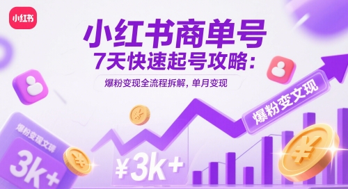 小红书商单号7天快速起号攻略：爆粉变现全流程拆解，单月变现3k+-星火爱财