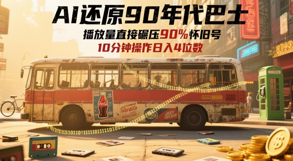 AI还原90年代巴士，一帧就让70后泪崩，播放量直接碾压90%怀旧号，每天操作十分钟，日入四位数-星火爱财