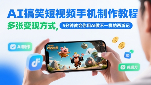 AI搞笑短视频手机制作教程，多张变现方式，5分钟教会你用AI做不一样的西游记-星火爱财