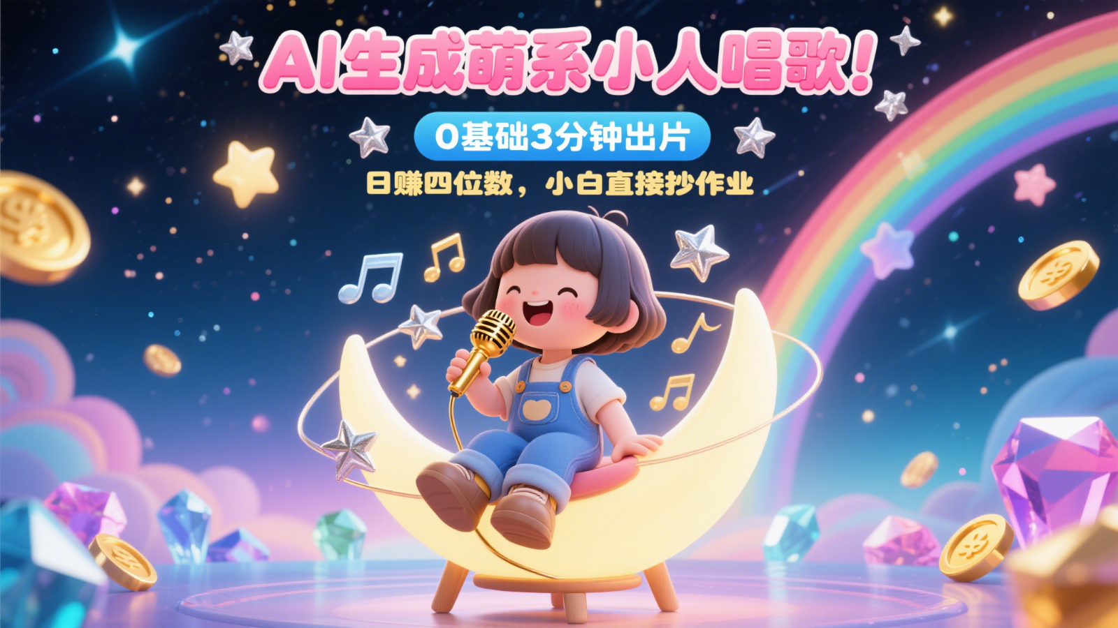 AI生成萌系小人唱歌！0基础3分钟出片，28个作品涨粉9万，日赚四位数，小白直接抄作业-星火爱财
