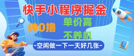 快手小程序掘金，纯0撸，单价高不养机 利用空闲时间做一做，一天好几张【揭秘】-星火爱财
