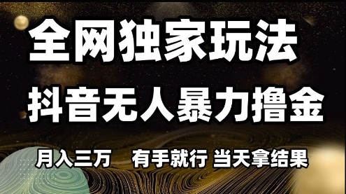 全网独家玩法抖音无人暴力撸金，月入3W，有手就行，当天拿结果【揭秘】-星火爱财
