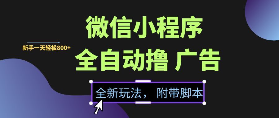 （15134期）微信小程序挂机撸广告，全新玩法，新手一天轻松800+【附带脚本】-星火爱财
