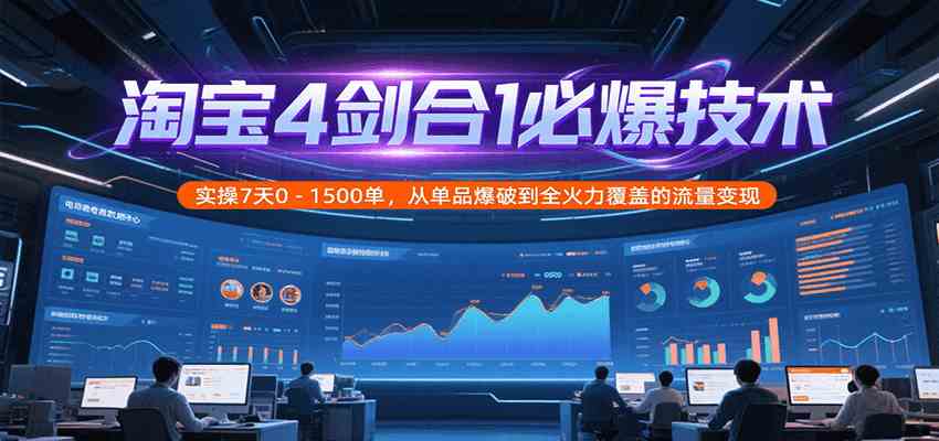 淘宝4剑合1必爆技术，实操7天0-1500单，从单品爆破到全火力覆盖的流量变现-星火爱财