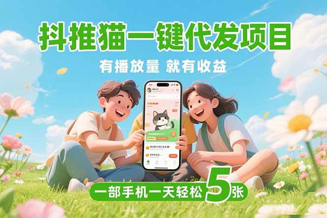 （15476期）抖推猫一键代发项目，0粉丝 不用实名 有播放量就有收益，一部手机一天五张-星火爱财